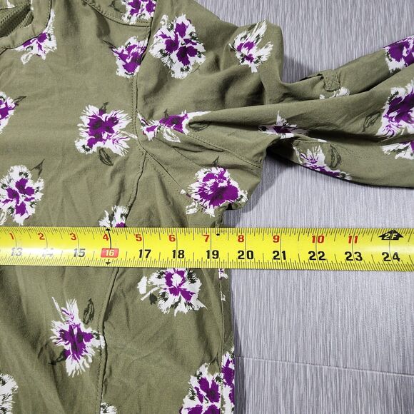 Duluth Trading Co Womens Button Up Tunic Top Green Floral Nylon Blouse Vented XS - Picture 11 of 11